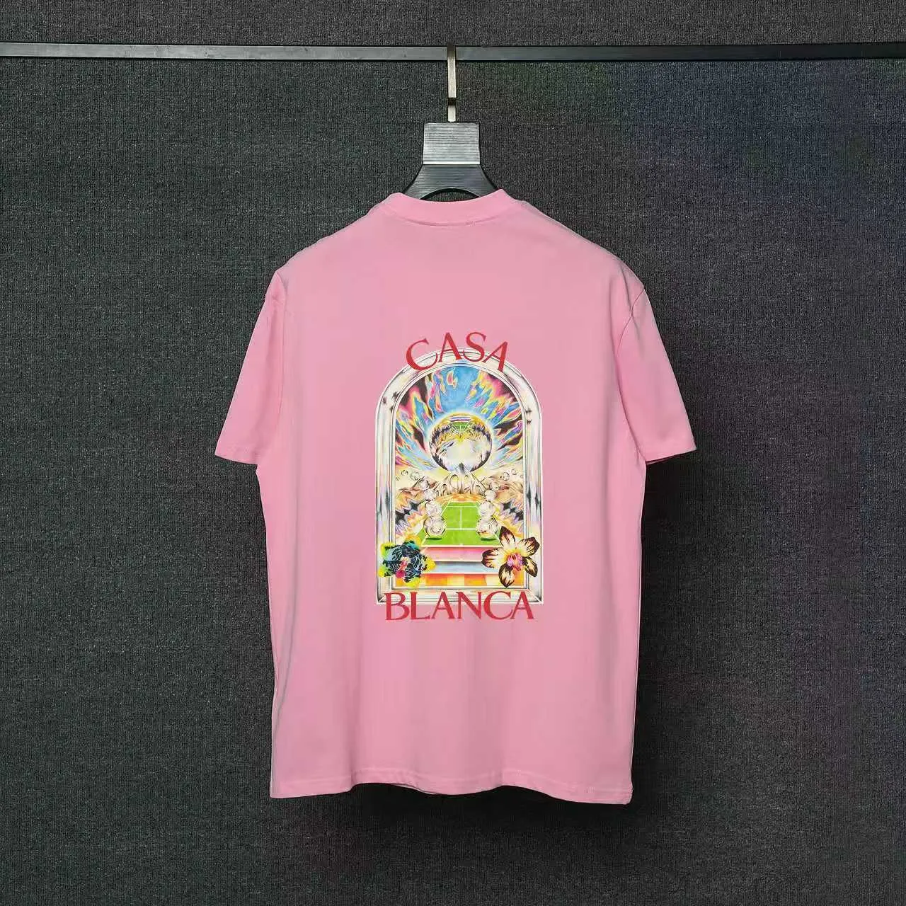26ss CASABLANCA original printing process short-sleeved T-shirt original development using high-density double yarn pure cotton fabric upper body soft and comfortable color Black White Dark Green color Orange Pink Blue Royal Blue color cigarette powder 8 colors Sizes S M L XL